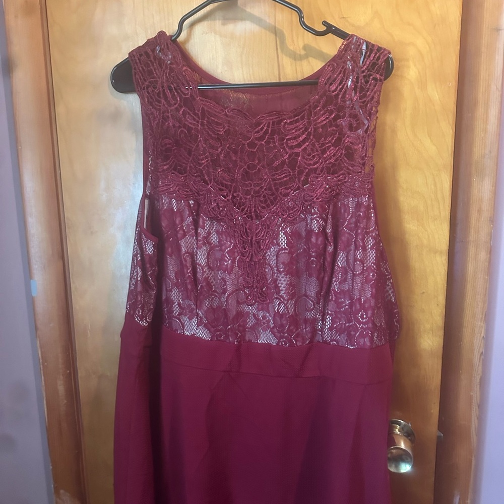 Love Squared Burgundy Lace Overlay Dress